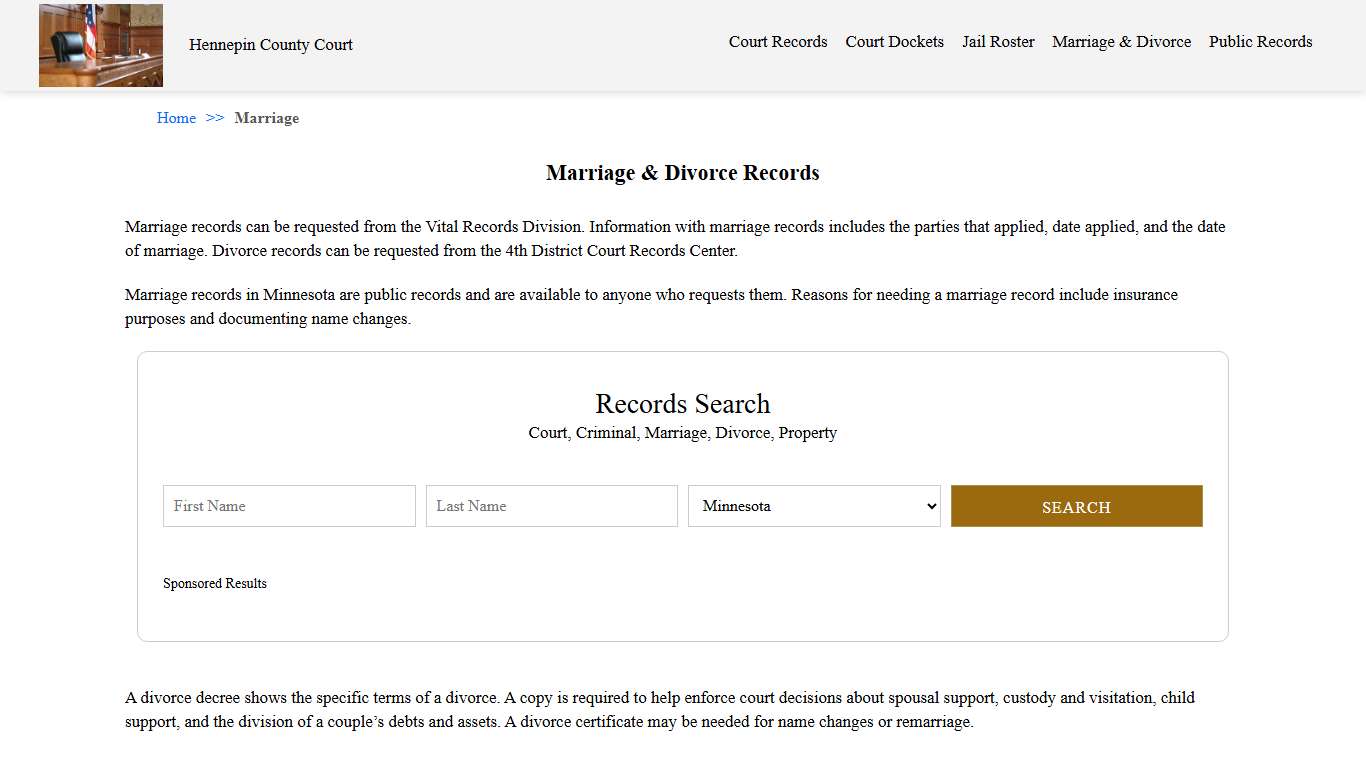 Marriage & Divorce Records | Hennepin County Court