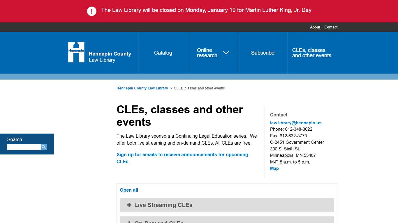 CLEs, classes and other events | Hennepin County